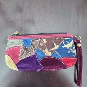 Lucky Brand Boho Multicolor Patchwork Wristlet Clutch Purse